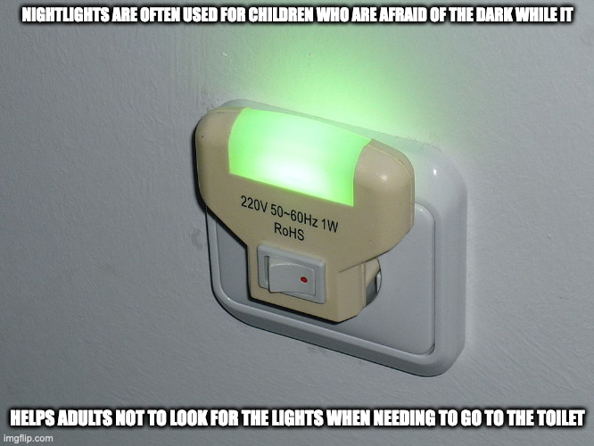 Nightlight | NIGHTLIGHTS ARE OFTEN USED FOR CHILDREN WHO ARE AFRAID OF THE DARK WHILE IT; HELPS ADULTS NOT TO LOOK FOR THE LIGHTS WHEN NEEDING TO GO TO THE TOILET | image tagged in light,memes | made w/ Imgflip meme maker