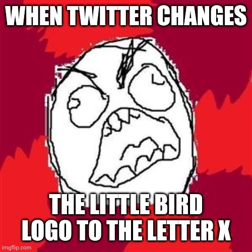 Terrible Logo change | WHEN TWITTER CHANGES; THE LITTLE BIRD LOGO TO THE LETTER X | image tagged in rage face,elon musk buying twitter,twitter | made w/ Imgflip meme maker