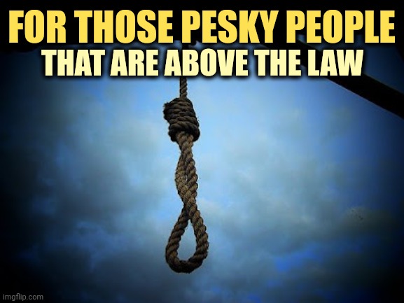 Hang em high | FOR THOSE PESKY PEOPLE; THAT ARE ABOVE THE LAW | image tagged in hangman's noose | made w/ Imgflip meme maker