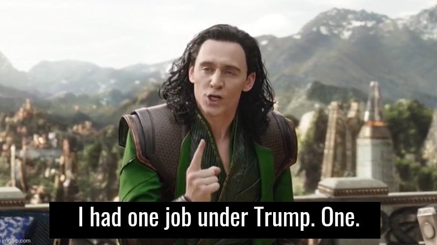 You only needed one job then. | I had one job under Trump. One. | image tagged in you had one job just the one | made w/ Imgflip meme maker