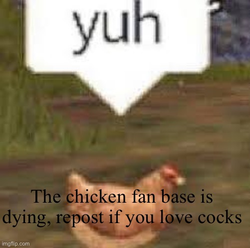 yuh | The chicken fan base is dying, repost if you love cocks | image tagged in yuh | made w/ Imgflip meme maker