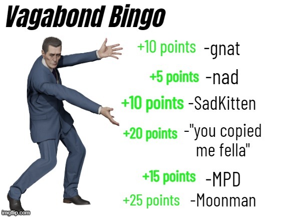 The #1 bingo for the #1 copycat | image tagged in vagabond bingo | made w/ Imgflip meme maker