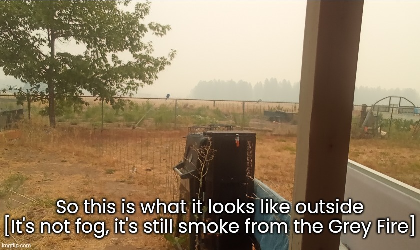 The fire has burned 4,300 acres /srs | So this is what it looks like outside [It's not fog, it's still smoke from the Grey Fire] | image tagged in idk,stuff,s o u p,carck | made w/ Imgflip meme maker