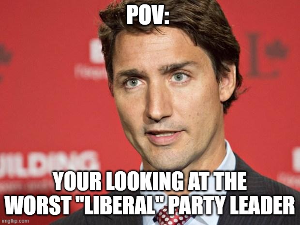 Trudeau | POV:; YOUR LOOKING AT THE WORST "LIBERAL" PARTY LEADER | image tagged in trudeau | made w/ Imgflip meme maker