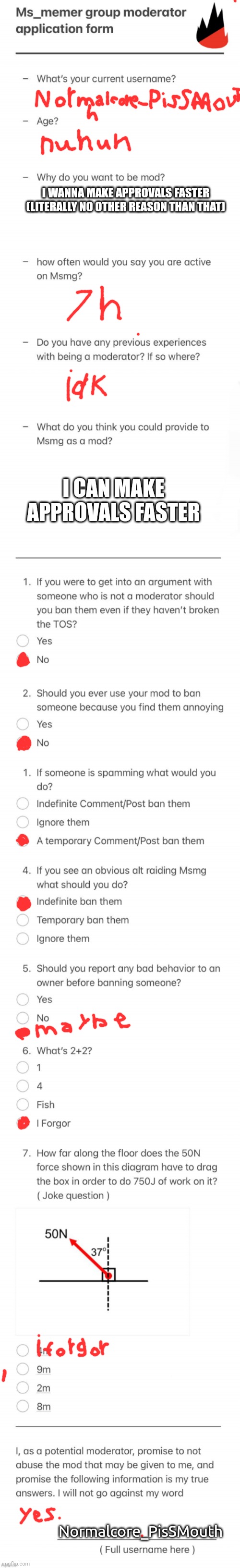UPDATED MSMG MOD FORM | I WANNA MAKE APPROVALS FASTER (LITERALLY NO OTHER REASON THAN THAT); I CAN MAKE APPROVALS FASTER; Normalcore_PisSMouth | image tagged in updated msmg mod form | made w/ Imgflip meme maker