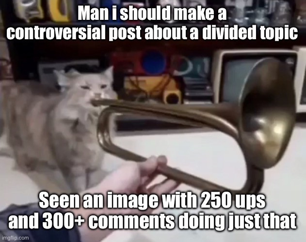 ? | Man i should make a controversial post about a divided topic; Seen an image with 250 ups and 300+ comments doing just that | made w/ Imgflip meme maker