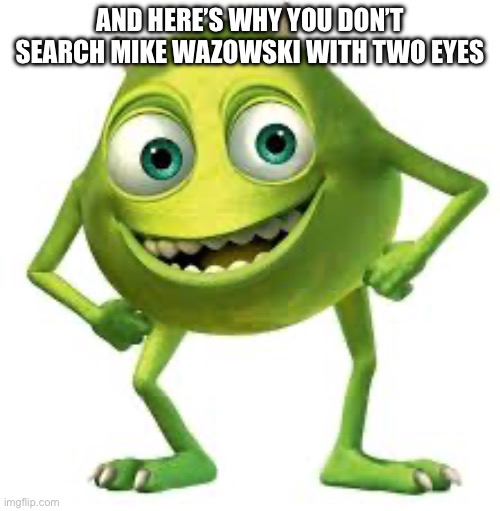 This is my sleep paralysis demon | AND HERE’S WHY YOU DON’T SEARCH MIKE WAZOWSKI WITH TWO EYES | image tagged in mike wazowski | made w/ Imgflip meme maker