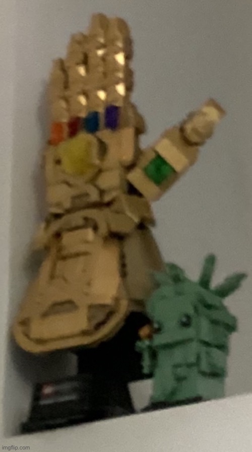 2 of my legos | image tagged in thanos,lego,statue of liberty,memes,funny,relatable | made w/ Imgflip meme maker