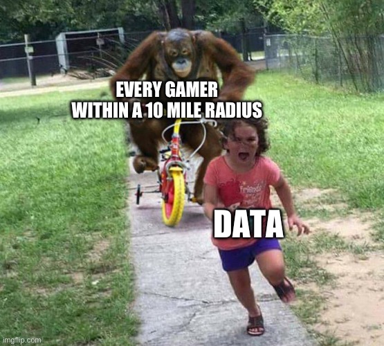 Run! | EVERY GAMER WITHIN A 10 MILE RADIUS DATA | image tagged in run | made w/ Imgflip meme maker