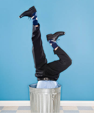 man upside down in garbage can Blank Meme Template