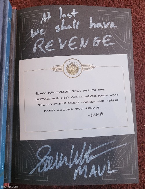 Sam Witwer autograph in my Book of Sith. | image tagged in star wars,darth maul | made w/ Imgflip meme maker