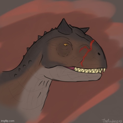 Toro, the scarred carnotaurus (Art by CorruptedFossil) | made w/ Imgflip meme maker