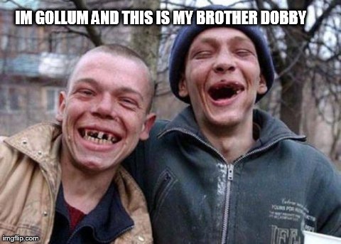 Ugly Twins | IM GOLLUM AND THIS IS MY BROTHER DOBBY | image tagged in memes,ugly twins | made w/ Imgflip meme maker