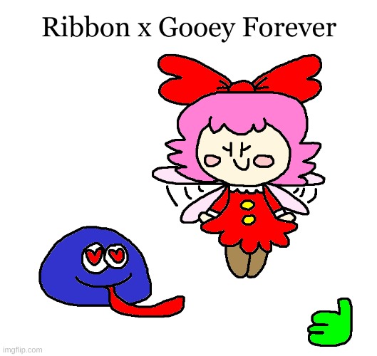 Gooey loves Ribbon | image tagged in kirby,relationship,cute,fanart,parody,artwork | made w/ Imgflip meme maker