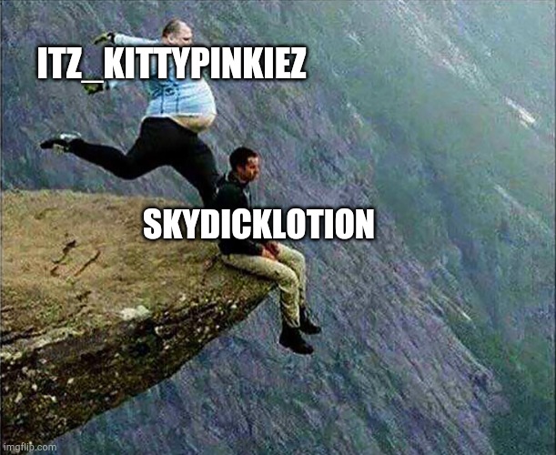 Kicked off cliff | ITZ_KITTYPINKIEZ SKYDICKLOTION | image tagged in kicked off cliff | made w/ Imgflip meme maker