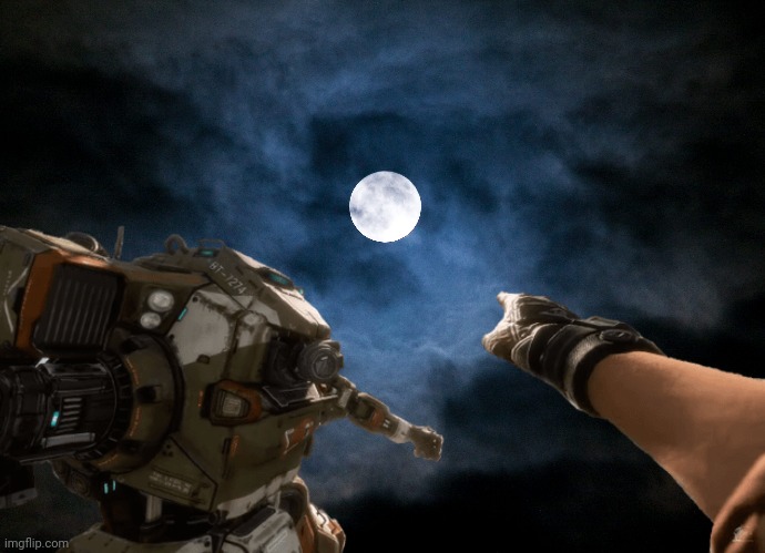 BT throws Cooper at the moon | image tagged in titanfall 2,moon,throw | made w/ Imgflip meme maker
