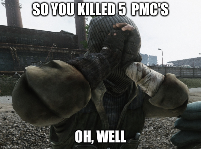 Tarkov | SO YOU KILLED 5  PMC'S; OH, WELL | image tagged in tarkov | made w/ Imgflip meme maker