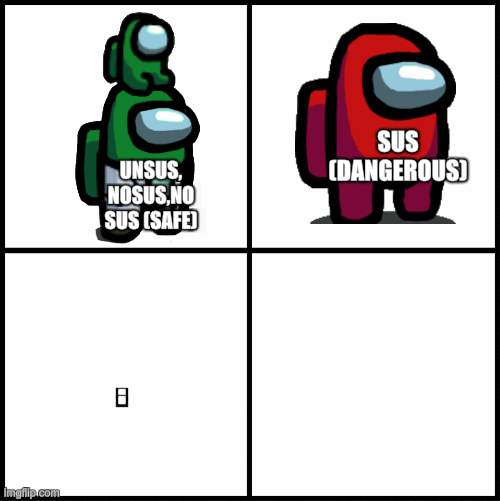 amongus template | SUS (DANGEROUS); UNSUS, NOSUS,NO SUS (SAFE); . . | image tagged in blank drake format,sus,amongus,sussy baka,amogus sussy | made w/ Imgflip meme maker