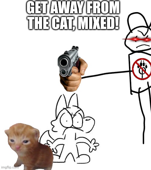 Dumb comic I made | GET AWAY FROM THE CAT, MIXED! | image tagged in comics/cartoons,anti-zoophile propaganda,anti-mixed | made w/ Imgflip meme maker