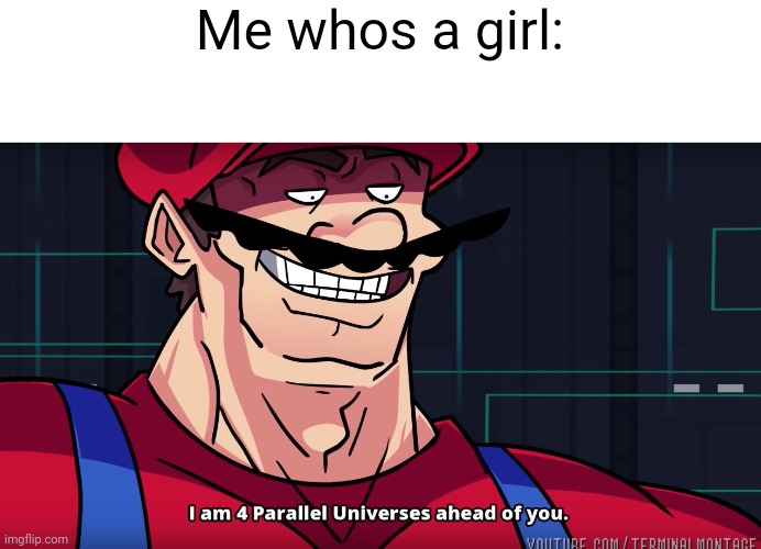 Mario I am four parallel universes ahead of you | Me whos a girl: | image tagged in mario i am four parallel universes ahead of you | made w/ Imgflip meme maker