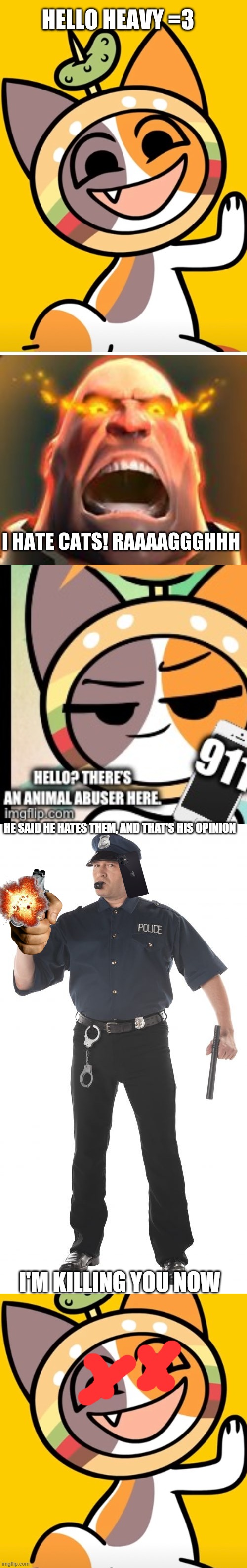 No trauma. | HE SAID HE HATES THEM, AND THAT'S HIS OPINION; I'M KILLING YOU NOW | image tagged in memes,stop cop | made w/ Imgflip meme maker