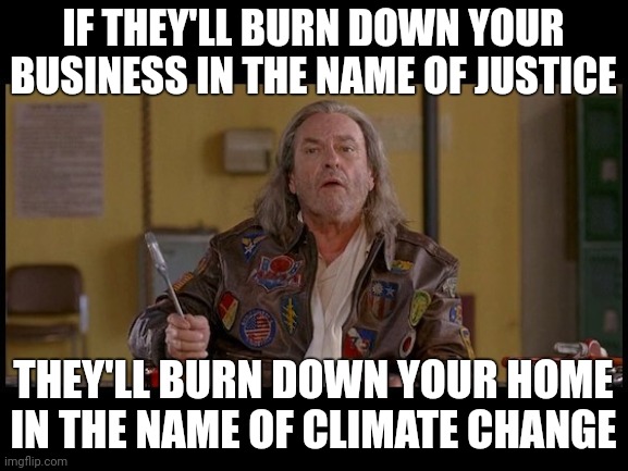 Some people just want to see the world burn. | IF THEY'LL BURN DOWN YOUR BUSINESS IN THE NAME OF JUSTICE; THEY'LL BURN DOWN YOUR HOME IN THE NAME OF CLIMATE CHANGE | image tagged in dodge wrench dodge ball | made w/ Imgflip meme maker