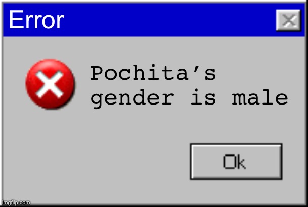 Windows Error Message | Error Pochita’s gender is male | image tagged in windows error message | made w/ Imgflip meme maker