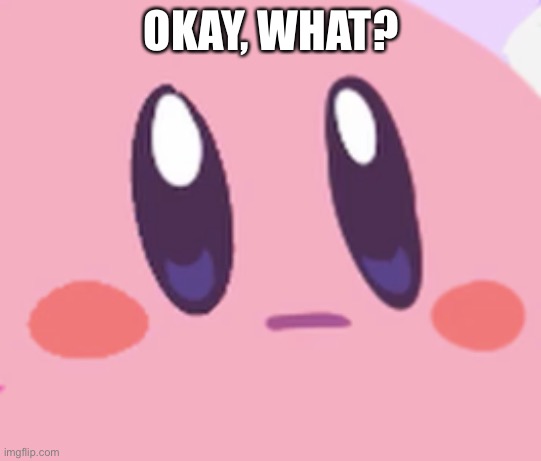 Blank Kirby Face | OKAY, WHAT? | image tagged in blank kirby face | made w/ Imgflip meme maker