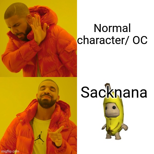 Drake Hotline Bling Meme | Normal character/ OC Sacknana | image tagged in memes,drake hotline bling | made w/ Imgflip meme maker