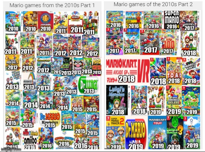 Mario games from the 2010s | image tagged in gaming,cartoons,video games,2010s,gen alpha childhood | made w/ Imgflip meme maker