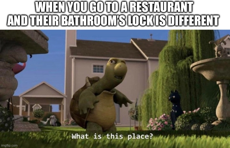 What is this place | WHEN YOU GO TO A RESTAURANT AND THEIR BATHROOM’S LOCK IS DIFFERENT | image tagged in what is this place | made w/ Imgflip meme maker