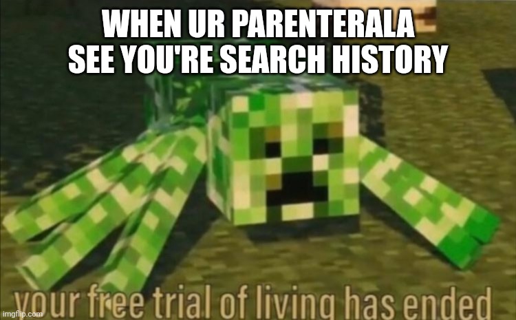 Your Free Trial of Living Has Ended | WHEN UR PARENTERALA SEE YOU'RE SEARCH HISTORY | image tagged in your free trial of living has ended | made w/ Imgflip meme maker