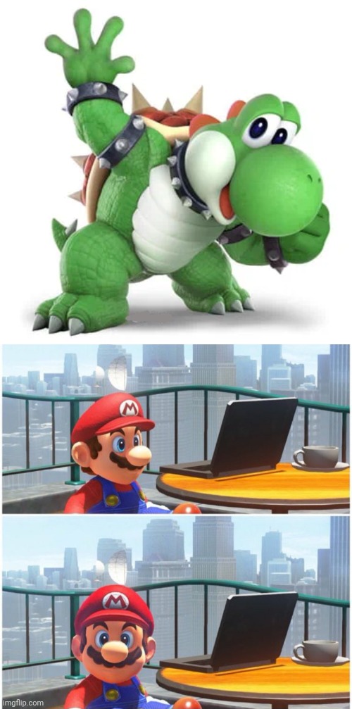 WHAT THE... | image tagged in super mario bros,bowser,yoshi,photoshop,super mario | made w/ Imgflip meme maker