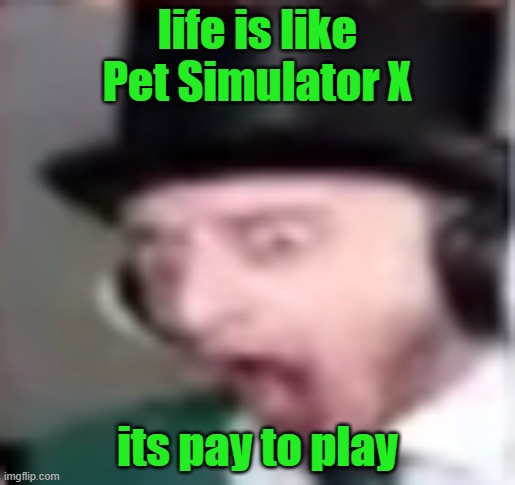 suprised | life is like Pet Simulator X; its pay to play | image tagged in suprised | made w/ Imgflip meme maker