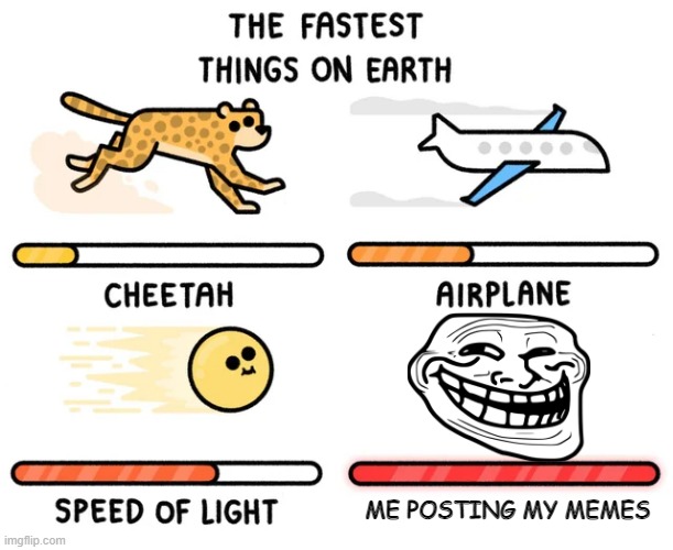 the fastest things on earth | ME POSTING MY MEMES | image tagged in the fastest things on earth | made w/ Imgflip meme maker