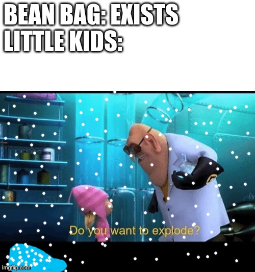 Like how?!? | BEAN BAG: EXISTS
LITTLE KIDS: | image tagged in do you want to explode,bean bag,kids | made w/ Imgflip meme maker