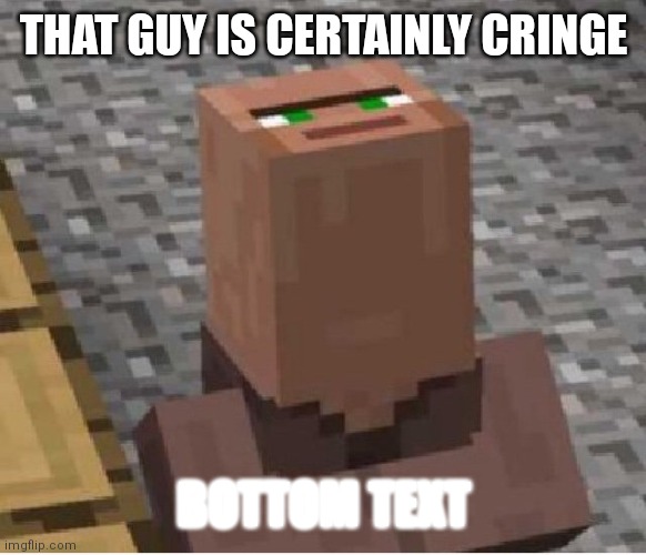 Hrrr | THAT GUY IS CERTAINLY CRINGE; BOTTOM TEXT | image tagged in minecraft villager looking up,villager | made w/ Imgflip meme maker