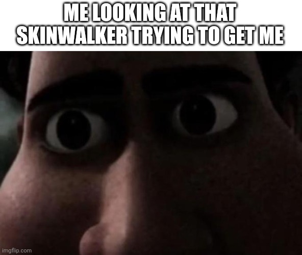 Titan stare | ME LOOKING AT THAT SKINWALKER TRYING TO GET ME | image tagged in titan stare | made w/ Imgflip meme maker