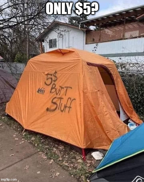 Only $5? | ONLY $5? | image tagged in butt stuff,funny,anal,sex,tent | made w/ Imgflip meme maker