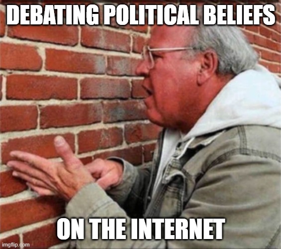 All in all | DEBATING POLITICAL BELIEFS; ON THE INTERNET | image tagged in the wall,another brick in the wall,debate,internet,politics,political meme | made w/ Imgflip meme maker