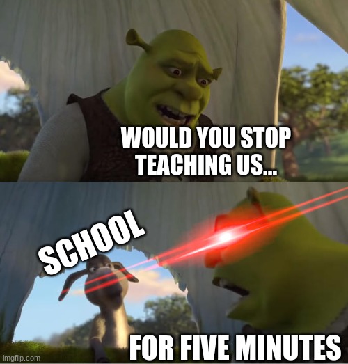 do you agree? | WOULD YOU STOP TEACHING US... SCHOOL; FOR FIVE MINUTES | image tagged in shrek for five minutes | made w/ Imgflip meme maker