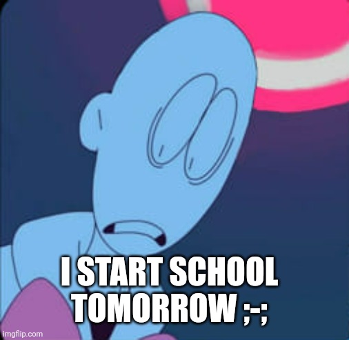 Cries | I START SCHOOL TOMORROW ;-; | image tagged in sobs | made w/ Imgflip meme maker