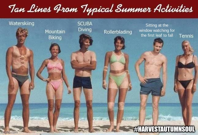 Tan Lines from Typical Summer Activities | Sitting at the window watching for the first leaf to fall; #HARVESTAUTUMNSOUL | image tagged in tan lines from typical summer activities | made w/ Imgflip meme maker