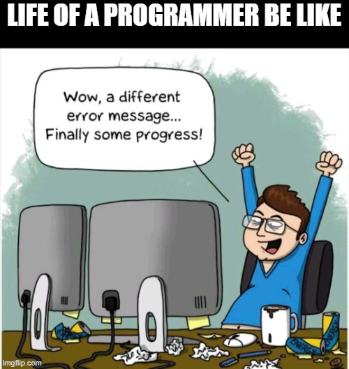 programmer | LIFE OF A PROGRAMMER BE LIKE | image tagged in programmer | made w/ Imgflip meme maker