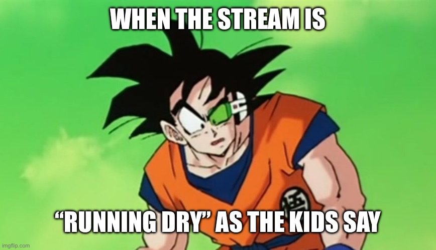 What happened here? | WHEN THE STREAM IS; “RUNNING DRY” AS THE KIDS SAY | image tagged in confyused,ginyu confused,captain confyused,what the hell happened here | made w/ Imgflip meme maker