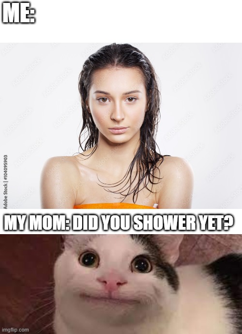 bruh idk anymore | ME:; MY MOM: DID YOU SHOWER YET? | image tagged in shower,mom | made w/ Imgflip meme maker