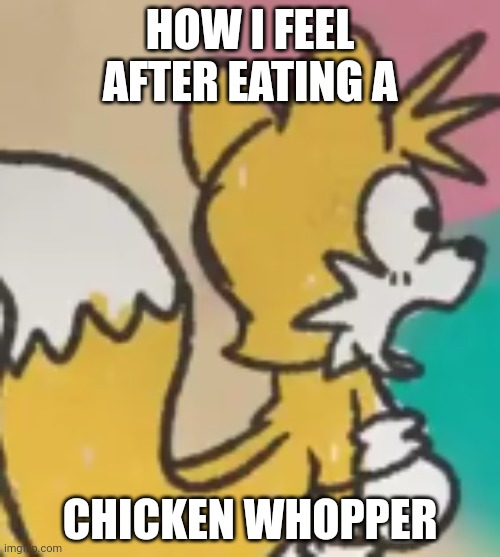 AI Meme | HOW I FEEL AFTER EATING A; CHICKEN WHOPPER | image tagged in tails shock | made w/ Imgflip meme maker