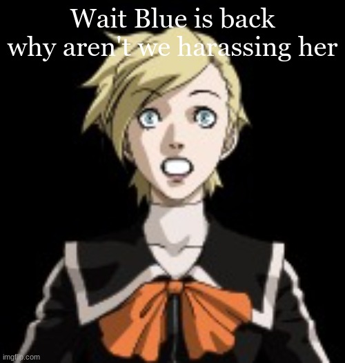 She is flabbergasted | Wait Blue is back why aren't we harassing her | image tagged in she is flabbergasted | made w/ Imgflip meme maker