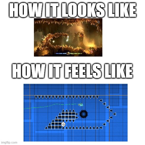 sorrow pass is basically a straight fly challenge | HOW IT LOOKS LIKE; HOW IT FEELS LIKE | image tagged in gaming,memes,funny memes | made w/ Imgflip meme maker