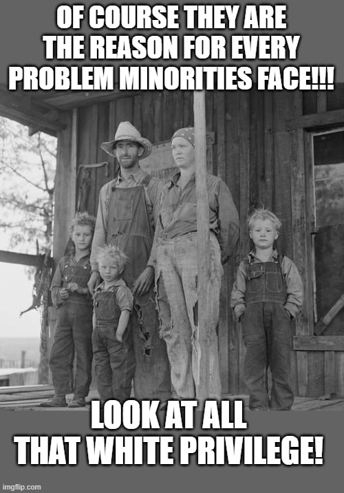 Just being white makes you a villain these days. | OF COURSE THEY ARE THE REASON FOR EVERY PROBLEM MINORITIES FACE!!! LOOK AT ALL THAT WHITE PRIVILEGE! | image tagged in stupid liberals,truth,political correctness,funny memes,political meme | made w/ Imgflip meme maker